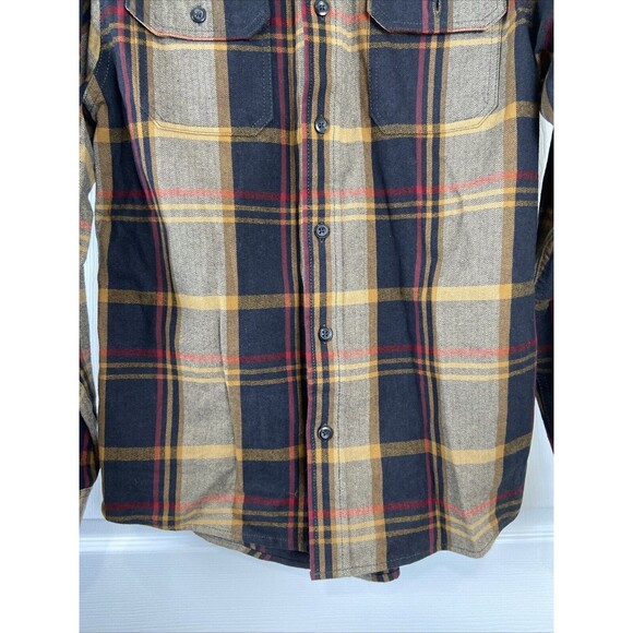 Orvis Heavy Flannel Shirt Brown Plaid Shacket Long Sleeve Button Up Mens Medium - Picture 3 of 12